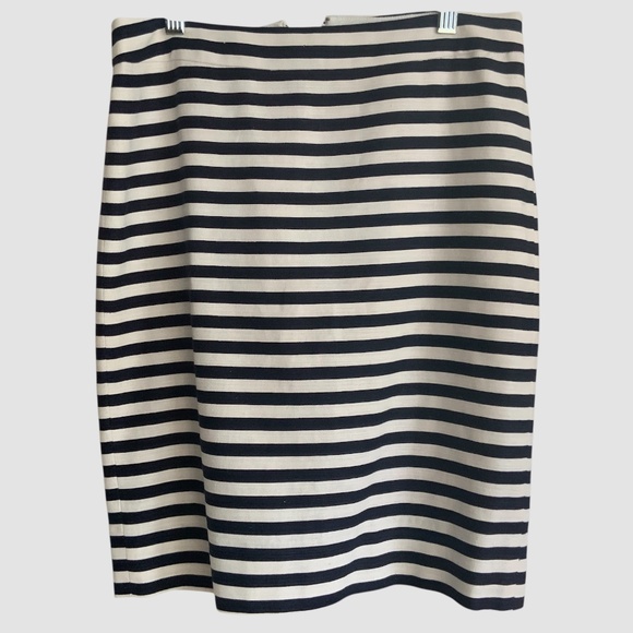 J Crew Classic No 2 Pencil Skirt Navy Ivory Stripe Linen Blend SZ 2 - Picture 1 of 10